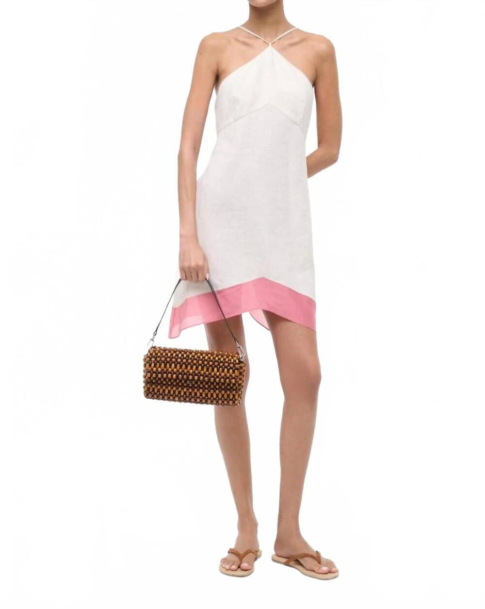 NEW STAUD oro linen mini dress in blush canyon